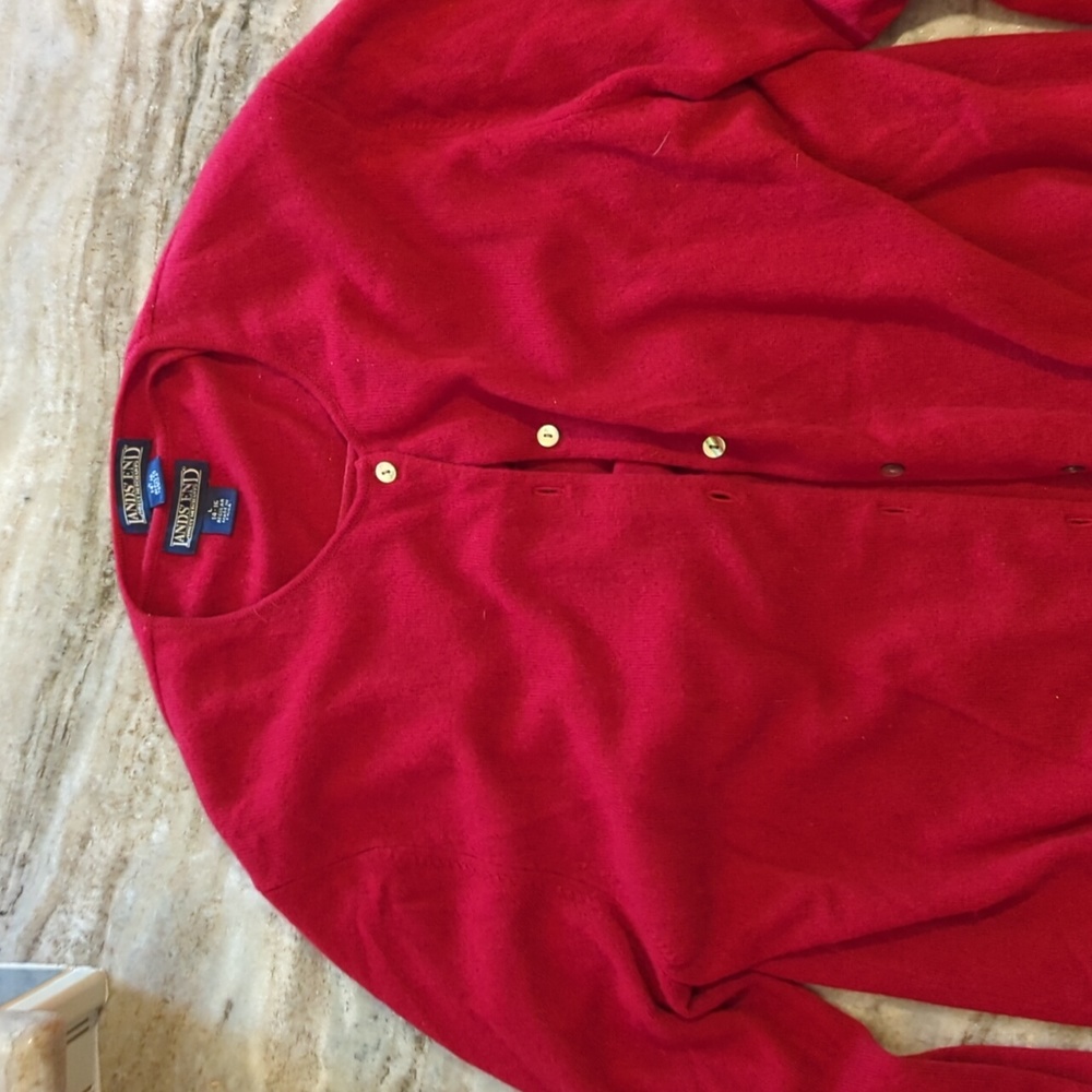 Lands' End, red, Cashmere cardigan set, L